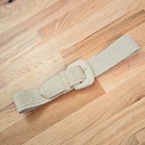 Beige women's woven raffia elastic stretch belt - BOHO